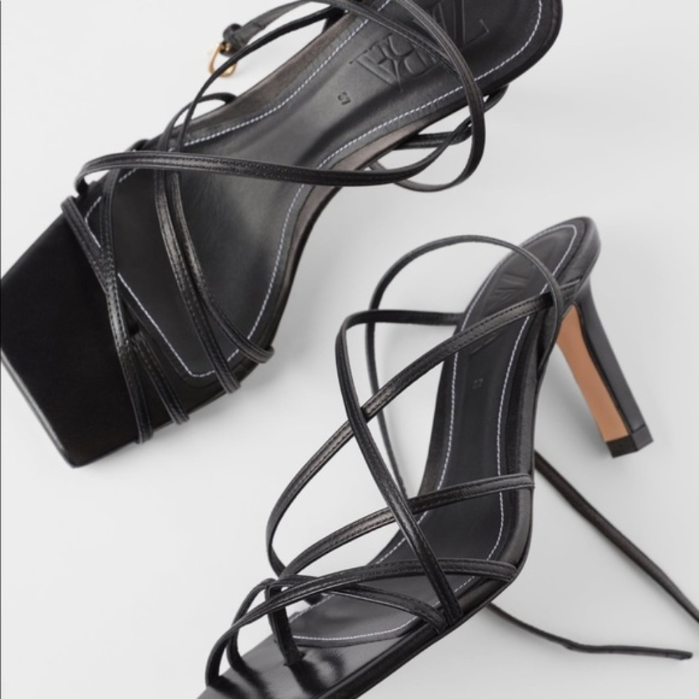 Zara Heeled Genuine Leather Square Toe Sandals